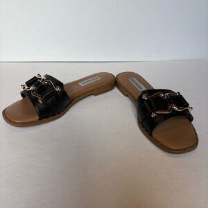 Steve Madden Women's Black Slide Sandals with Gold Buckle Size 6.5 Alita
